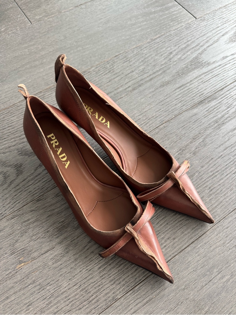 Prada antiqued leather pumps